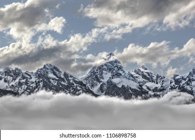 mountain range in the clouds