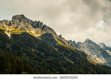 Mountain range in the dark clouds
