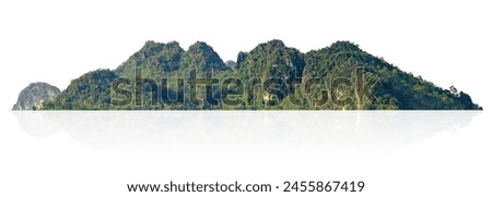mountain range with a green forest on top. isolated on white background 