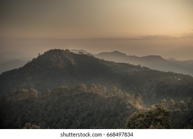 Mountain Range Landscape View and Warm Light