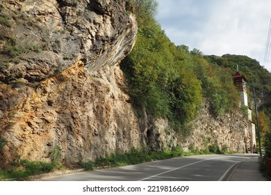 Mountain Range In Mali Zvornik, Serbia, September 29, 2022 Brasina Antimony Deposit, Guchevo. Rocks Overhanging The Road.