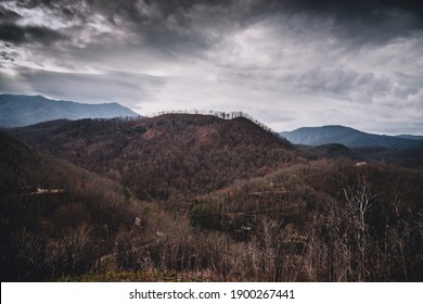 mountain range with moody clouds during spring