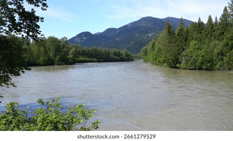 Mountain Range With A River And Forest