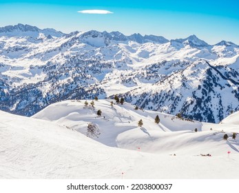 Mountain range with snowcapped peaks in Baqueira ski fields,  Catalonia pyrenees - Shutterstock ID 2203800037