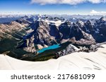 Mountain range view from Mt Temple with Moraine lake, Banff, Rocky Mountains, Alberta, Canada