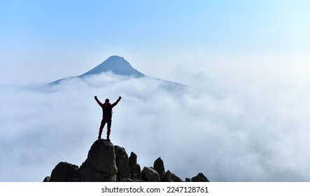 Mountain Reaching to the Sky in the Mist
