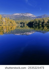 mountain reflection in clear lakeç
