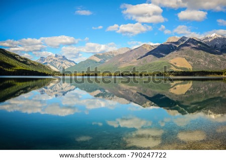 Mountain Reflection on Whiteswan Lake in summer, British Columbia, Canada