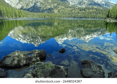 mountain reflections on a lake.