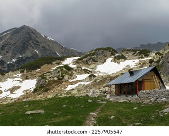       The mountain refuge near the Bucura glacial lake in the Retezat mountains, Romania                          - Shutterstock ID 2257905547