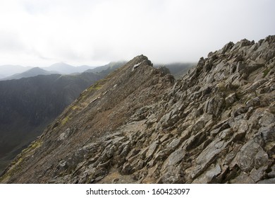 mountain ridge high up in snowdonia, crib goch, north wales - Shutterstock ID 160423097