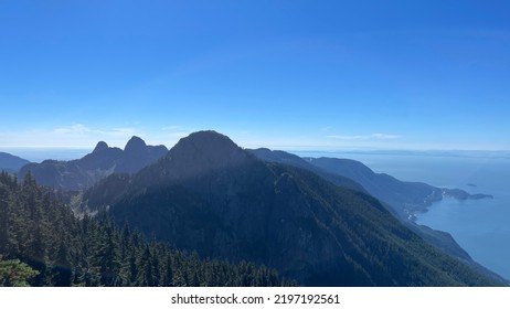 Mountain Ridge Line Beside Ocean Blue Sky 