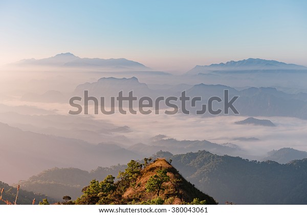 Mist laying on mountain