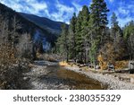 Mountain river in autumn - Rocky Mountains, Rockies scenic fall foliage landscape