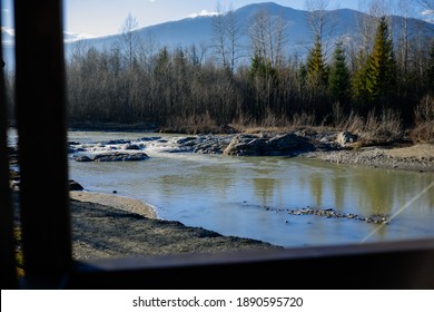 mountain river between sheer cliffs . clear water of the river.