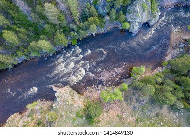 Mountain River Rapids Overhead Aerial View - Cache La Poudre River In Northern Colorado