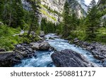 Mountain river stream. Mountain river flow. Mountain river. River in the mountains landscape