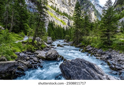 Mountain river stream. Mountain river flow. Mountain river. River in the mountains landscape - Powered by Shutterstock