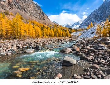 Mountain river stream valley in autumn scene. River creek in mountain valley - Shutterstock ID 1945969096