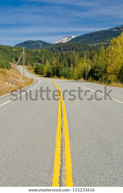 Mountain road in Fall in British Columbia,\
Canada. Vancouver.\
Whistler.