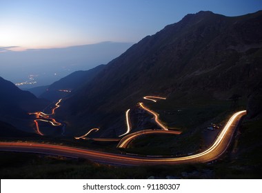 mountain road in night, Romanian Carpathians, Transfagarasan