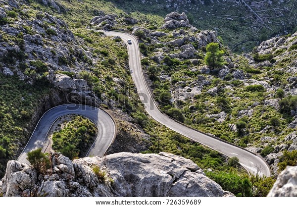 mountain roads top view on tramontana mountain\
on mallorca balearic island in\
spain