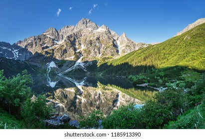 Mountain Rysy And Flood Morskie Oko, High Tatry, Poland, May 27, 2018.