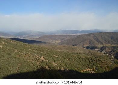 Mountain And San Juan De La Peña Valley From The Royal Monastery Of San Juan De La Peña In Botaya. Travel, Landscapes, Nature, Architecture. December 28, 2014. Botaya, Huesca, Aragon. Spain.