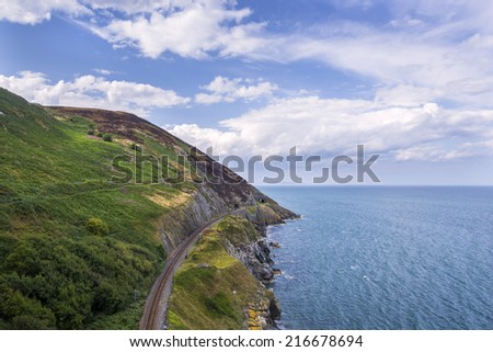 Mountain seashore landscape with railroad in ireland. Bray, Graystone