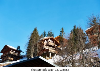 Mountain Ski Resort With Snow In Winter, Meribel, Alps, France