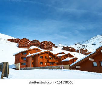 Mountain ski resort with snow in winter, Val Thorens, Alps, France