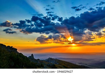 Mountain Sky Clouds Dawn Landscape. Sunrise Sky Cloud