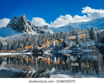 Mountain snowcapped peak reflection in lake  - Powered by Shutterstock