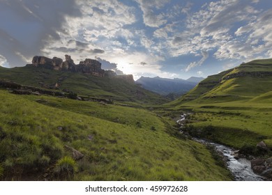 Mountain stream and clouds