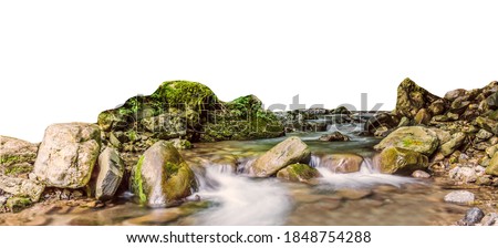 A mountain stream isolated on white background