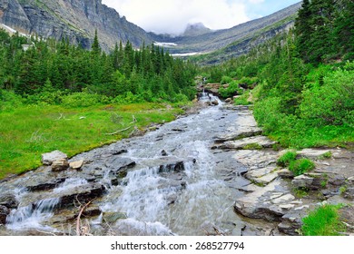 mountain stream on a high alpine trail in glacier national park in summer - Shutterstock ID 268527794