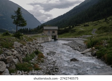 Mountain stream or waterfall in alpine setting