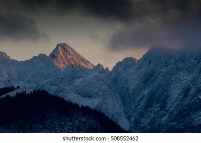 Mountain summit in the sunlight