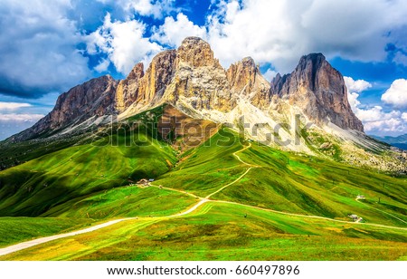 Mountain trail on green hill landscape