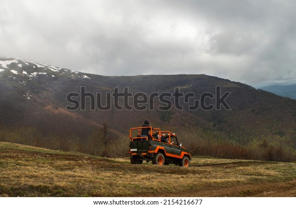 Mountain trip on 4x4 truck. Offroad adventure.\
Carpathian mountains,\
Ukraine.