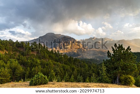 Dedegöl mountain in Turkey  Isparta, in the south Çimi Valley of Geyikdağ, inspiring Mountains Landscape, cloudy day in summer, woods.