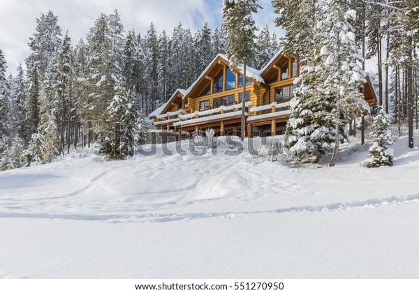 Mountain Vacation Log Houses Ski Resort Royalty Free Stock Image