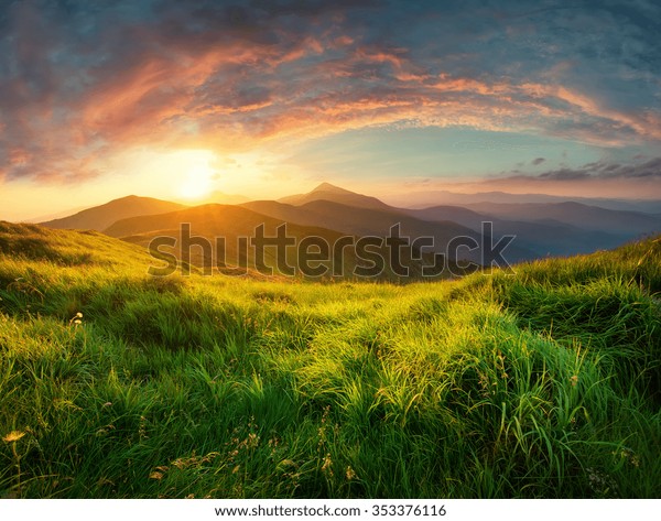 Mountain Valley During Sunrise Natural Summer Stock Photo (Edit Now ...