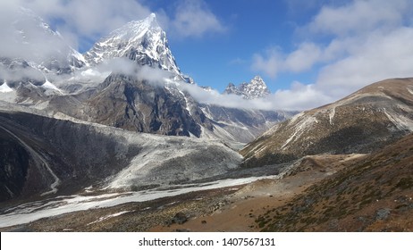 Mountain View After Leaving Pangboche, Nepal, On The Way To Everest Base Camp, 4000m Above Sea Level 