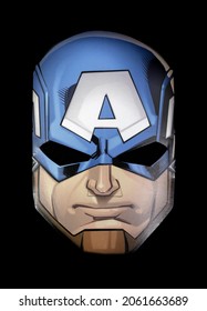 Mountain View, California - October 7, 2021: Captain America Cardstock Mask Of Marvel Book Character