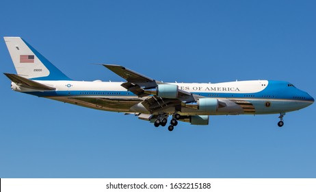 Mountain View, California / Santa Clara County - September 17 2019: Air Force One Lands At Moffett Federal Airfield Carrying President Trump.