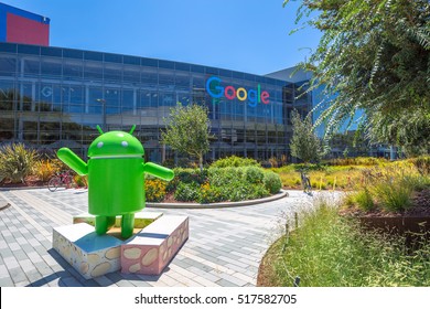 Mountain View, California, USA - August 15, 2016: Android Nougat replica in front of Google office in Google headquarters building.