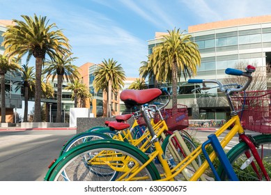 Mountain View, Ca/USA December 29, 2016: Googleplex - Google Headquarters with bikes on foreground
