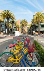 Mountain View, Ca/USA December 29, 2016: Googleplex - Google Headquarters With Bikes On Foreground