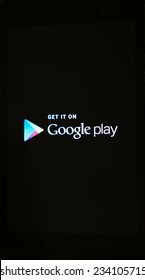 MOUNTAIN VIEW, CA/USA - NOV 17, 2014: Closeup Photo Of Google Play Store Icon On Nexus 7 Tablet Screen. Google Play Is An Online App Store Operated By Google.